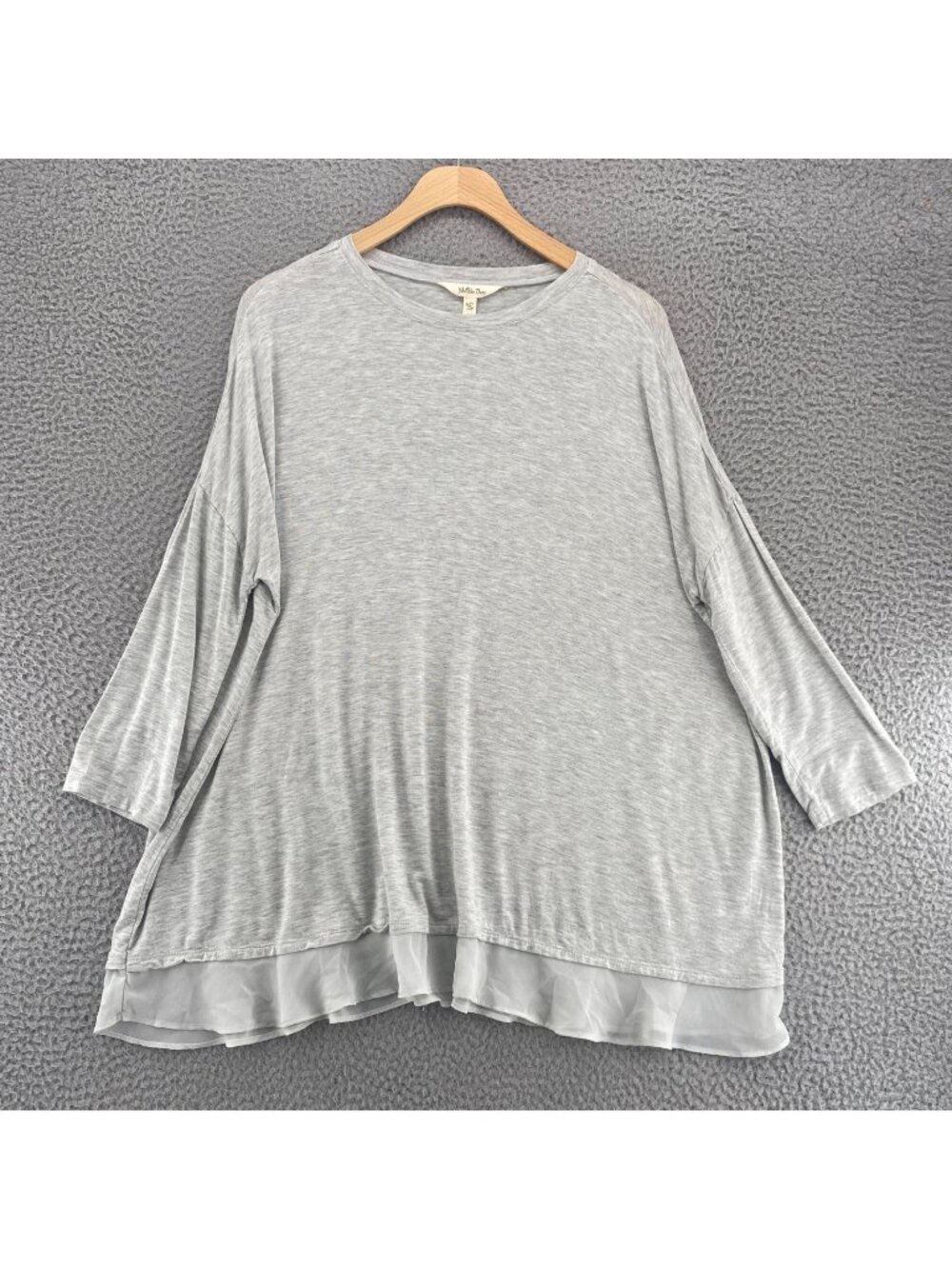 Matilda Jane Top Womens Medium Gray Heather Knit Layered Tunic 3/4 Sleeves Tee